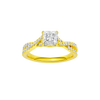 Princess-cut diamond engagement ring in 14k yellow gold with a prong-set diamond band and twist setting