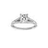 Radiant-cut diamond engagement ring with a channel-set diamond band and solitaire setting.