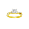 Princess-cut diamond engagement ring in 14k yellow gold with a prong-set diamond band and twist setting