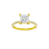 Princess-cut diamond engagement ring with a pavé-set diamond band and hidden-halo setting.