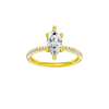 Marquise-cut diamond engagement ring with a pavé-set diamond band and hidden-halo setting.