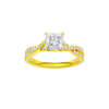 Princess-cut diamond engagement ring in 14k yellow gold with a prong-set diamond band and twist setting