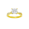Princess-cut diamond engagement ring in 14k yellow gold with a prong-set diamond band and twist setting