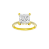 Princess-cut diamond engagement ring with a pavé-set diamond band and hidden-halo setting.