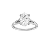 Oval-cut diamond engagement ring with a prong-set diamond band and hidden-halo setting.