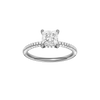 Princess-cut diamond engagement ring with a pavé-set diamond band and hidden-halo setting.