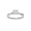 Princess-cut diamond engagement ring in 14k white gold with a prong-set diamond band and twist setting