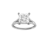 Emerald-cut diamond engagement ring with a prong-set diamond band and solitaire setting.