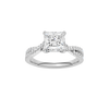 Princess-cut diamond engagement ring in 14k white gold with a prong-set diamond band and twist setting