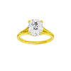 Elongated cushion-cut diamond engagement ring with a plain band and hidden-halo setting.