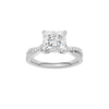 Princess-cut diamond engagement ring in 14k white gold with a prong-set diamond band and twist setting