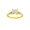 Pear-cut diamond engagement ring with a prong-set diamond band and solitaire setting.