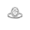 Oval-cut diamond engagement ring with a channel-set diamond band and halo setting.