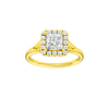 Princess-cut diamond engagement ring with a plain band and halo setting.