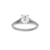 Elongated cushion-cut diamond engagement ring with a plain band and hidden-halo setting.