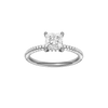 Princess-cut diamond engagement ring with a pavé-set diamond band and hidden-halo setting.