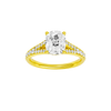 Elongated cushion-cut diamond engagement ring with a channel-set diamond band and solitaire setting.
