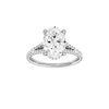 Oval-cut diamond engagement ring with a prong-set diamond band and hidden-halo setting.
