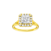 Princess-cut diamond engagement ring with a plain band and halo setting.
