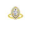 Marquise-cut diamond engagement ring with a plain band and double-halo setting.