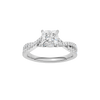 Princess-cut diamond engagement ring in 14k white gold with a prong-set diamond band and twist setting