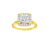 Princess-cut diamond engagement ring with a plain band and halo setting.