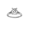 Radiant-cut diamond engagement ring with a prong-set diamond band and solitaire setting.