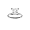 Princess-cut diamond engagement ring with a pavé-set diamond band and hidden-halo setting.