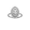 Marquise-cut diamond engagement ring with a plain band and double-halo setting.