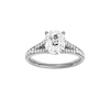 Elongated cushion-cut diamond engagement ring with a channel-set diamond band and solitaire setting.