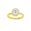 Elongated cushion-cut diamond engagement ring with a channel-set diamond band and halo setting.