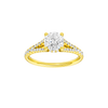 Round-cut diamond engagement ring with a prong-set diamond band and hidden-halo setting.