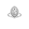 Marquise-cut diamond engagement ring with a plain band and double-halo setting.