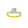 Radiant-cut diamond engagement ring in 14k yellow gold with a prong-set diamond band and twist setting