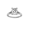 Radiant-cut diamond engagement ring with a prong-set diamond band and solitaire setting.