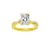 Radiant-cut diamond engagement ring in 14k yellow gold with a prong-set diamond band and twist setting