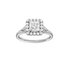 Princess-cut diamond engagement ring with a plain band and halo setting.