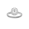 Elongated cushion-cut diamond engagement ring with a channel-set diamond band and halo setting.