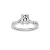 Radiant-cut diamond engagement ring in 14k white gold with a prong-set diamond band and twist setting