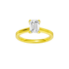 Emerald-cut diamond engagement ring with a plain band and solitaire setting.