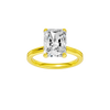 Radiant-cut diamond engagement ring with a plain band and solitaire setting.