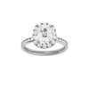 Elongated cushion-cut diamond engagement ring with a channel-set diamond band and halo setting.