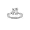 Radiant-cut diamond engagement ring in 14k white gold with a prong-set diamond band and twist setting
