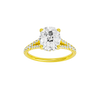Elongated cushion-cut diamond engagement ring with a prong-set diamond band and hidden-halo setting.