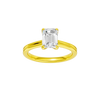 Emerald-cut diamond engagement ring with a plain band and solitaire setting.