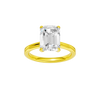 Emerald-cut diamond engagement ring with a plain band and solitaire setting.
