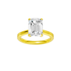 Emerald-cut diamond engagement ring with a plain band and solitaire setting.