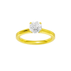 Round-cut diamond engagement ring with a plain band and solitaire setting.