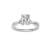 Radiant-cut diamond engagement ring in 14k white gold with a prong-set diamond band and twist setting