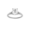 Elongated cushion-cut diamond engagement ring with a prong-set diamond band and hidden-halo setting.